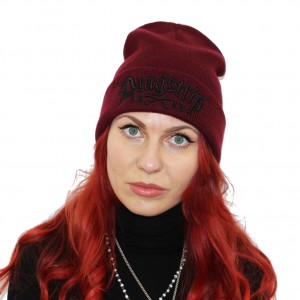 Dragstrip Kustom black on burgundy 3d embroidery 13 N Bones Beanie Hat